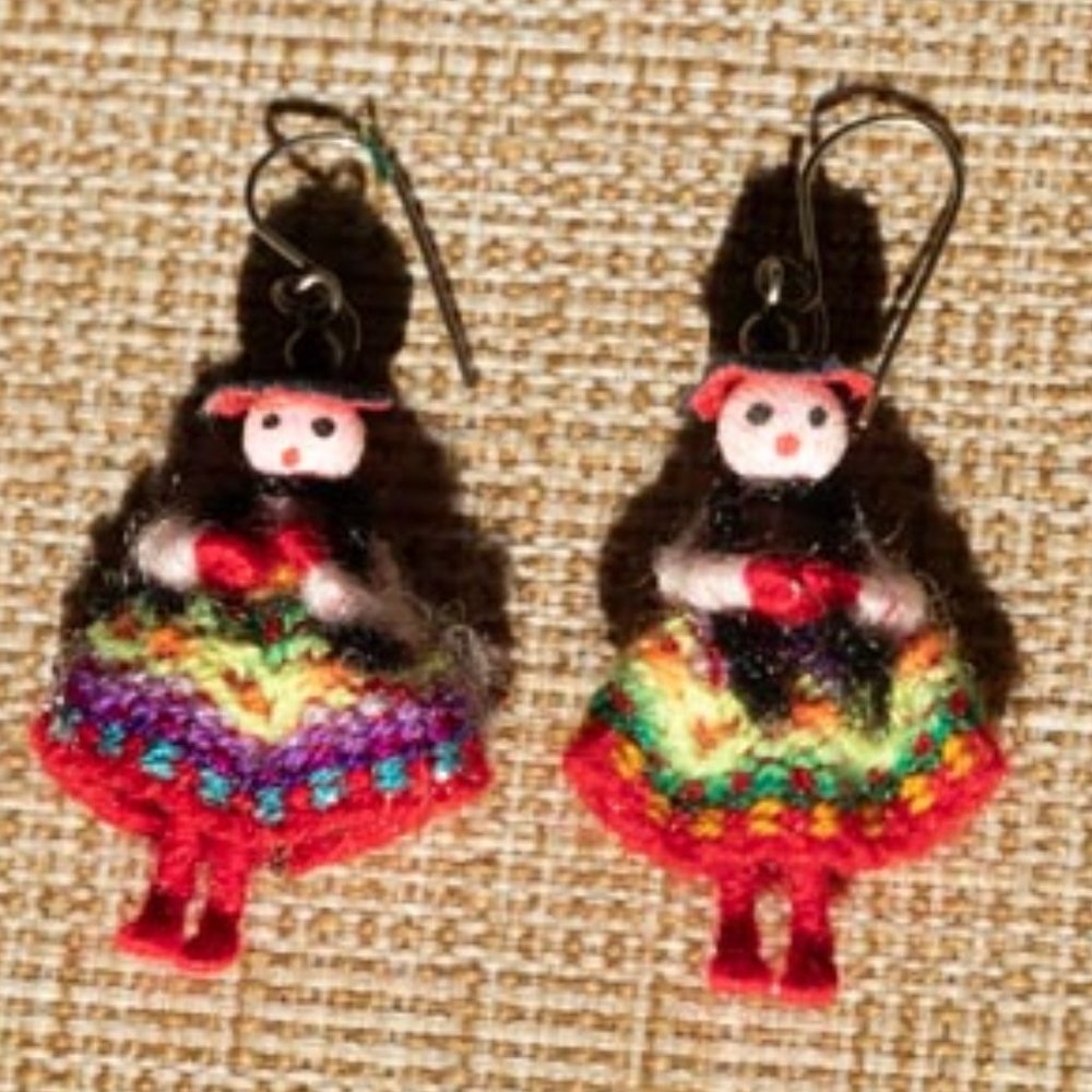 Latin American Handmade Red Wool Female Dolls Earrings